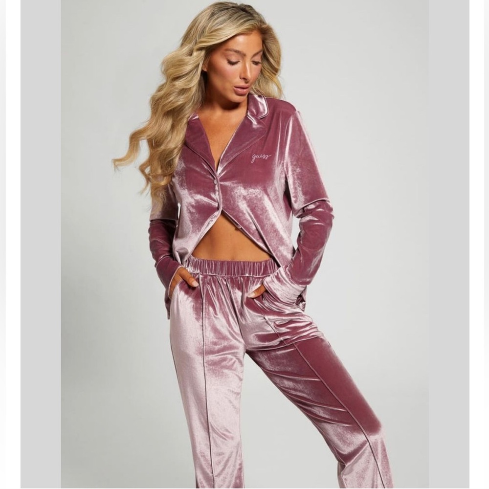 GUESS Velour Cate Pajama Set in vineyard purple